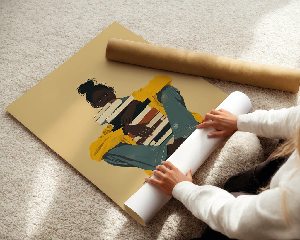 Stacked Books & Black Girl Print
